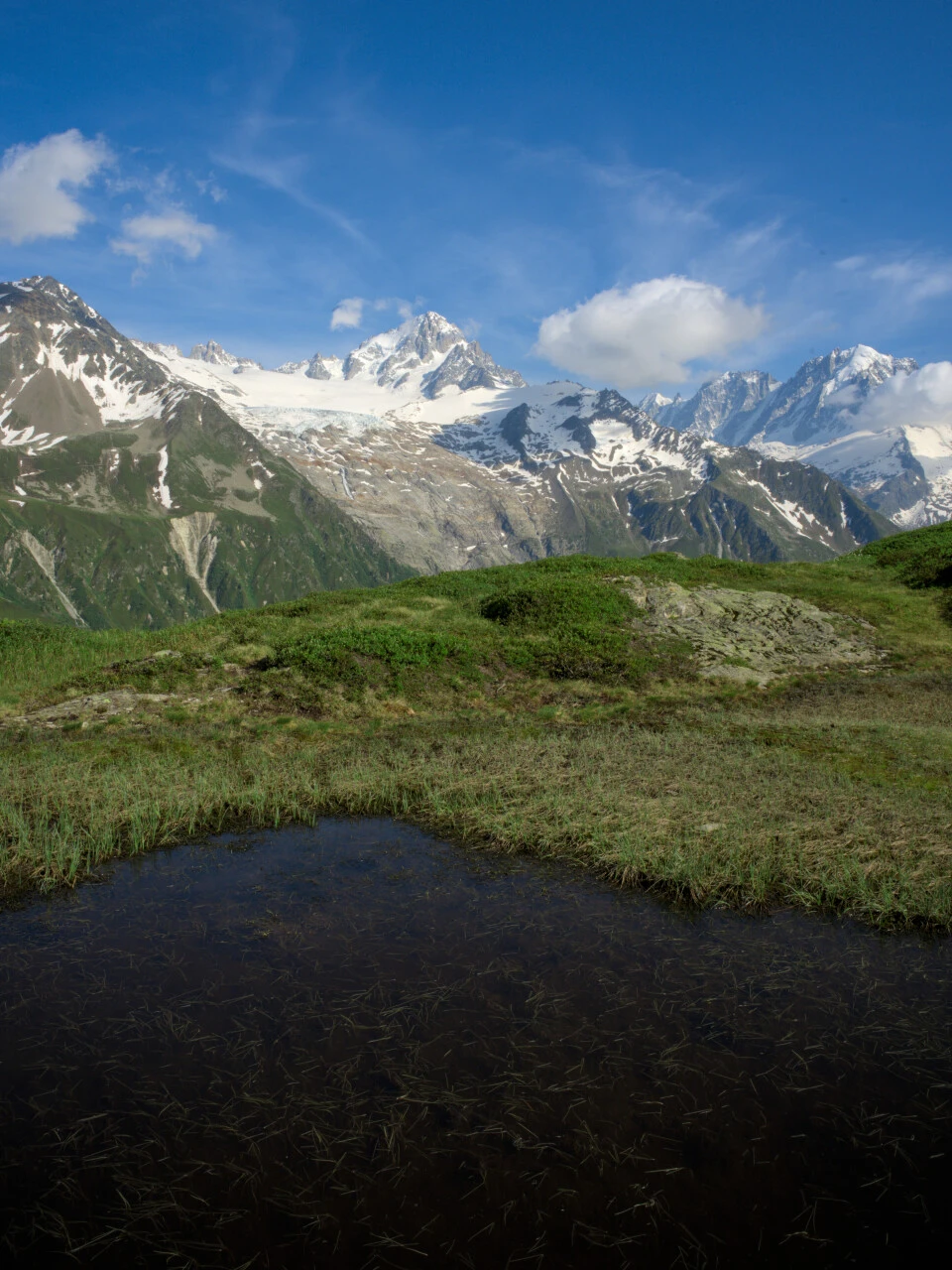Alpin dam og Aiguille du Chardonnet på veien mot Col de Balme