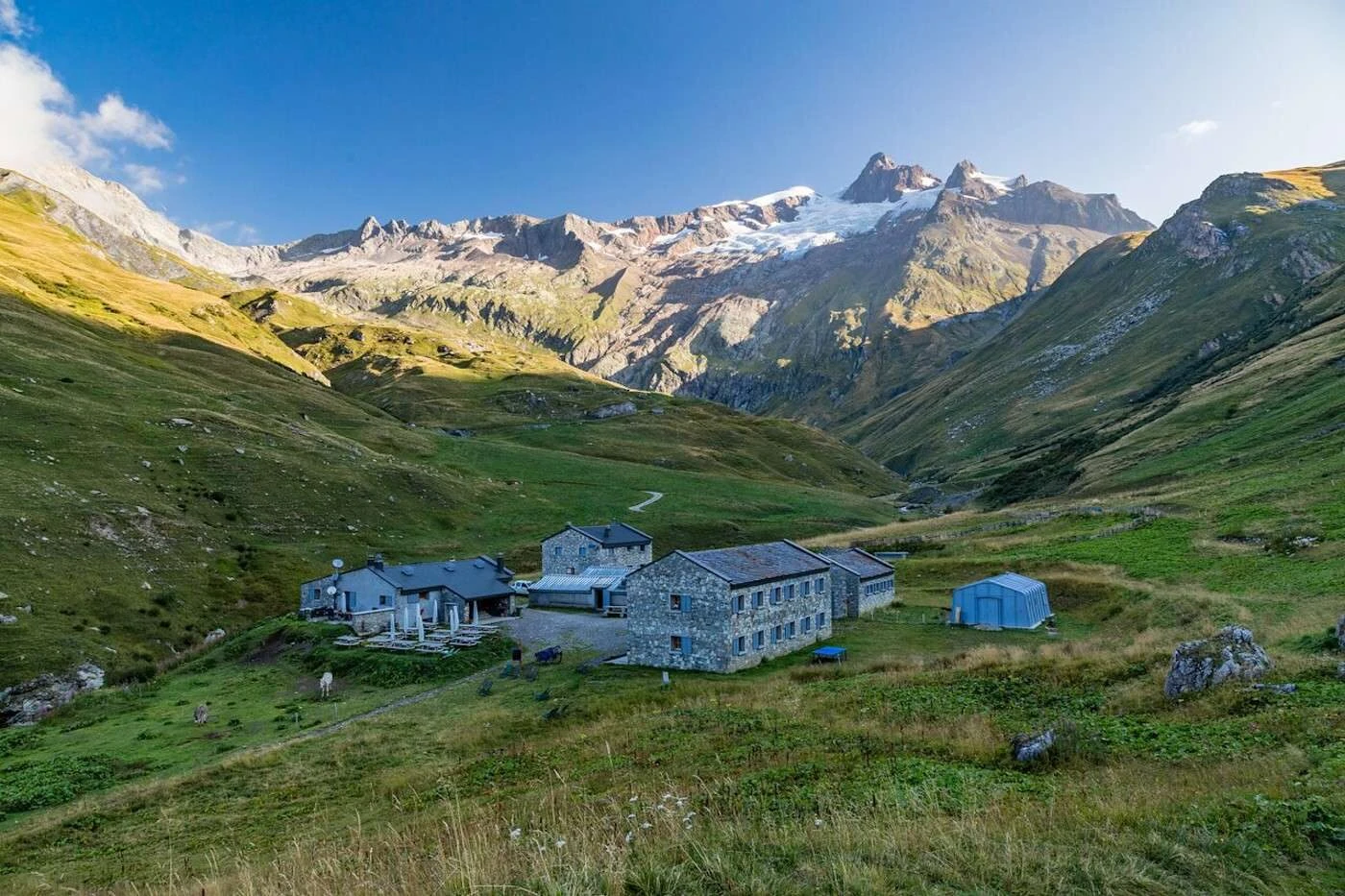 Refuge des Mottets i vallée des Glaciers, før col de la Seigne